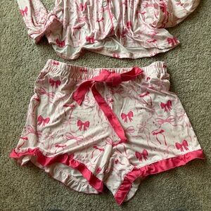 Pink Bow Print Pajama Set
